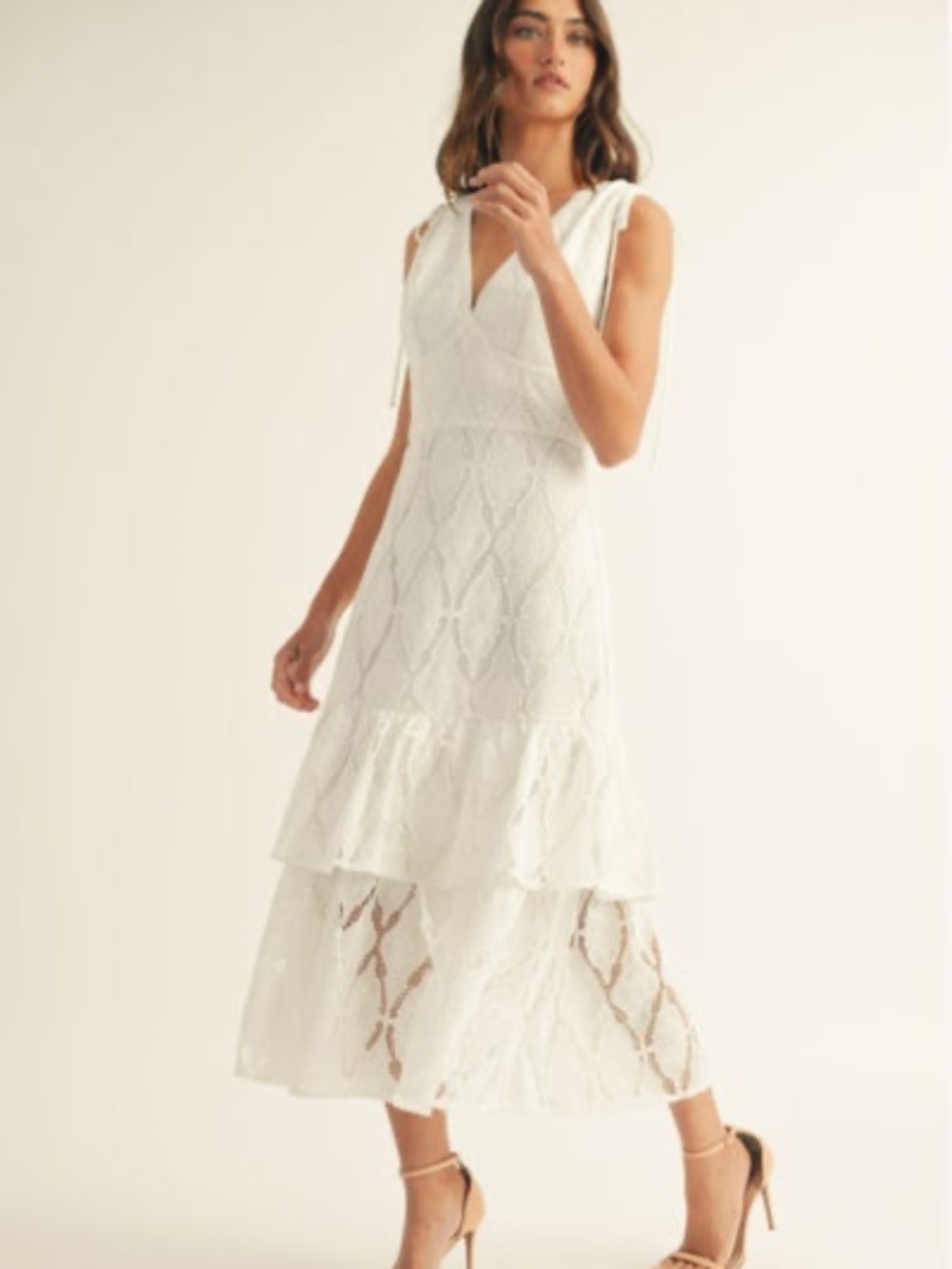 Just Me Embroidered Detail Ruffle Midi Dress